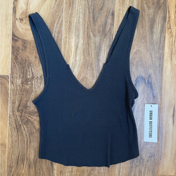 BDG Tops - BDG URBAN OUTFITTERS cropped ribbed tank distressed / charcoal gray / size S